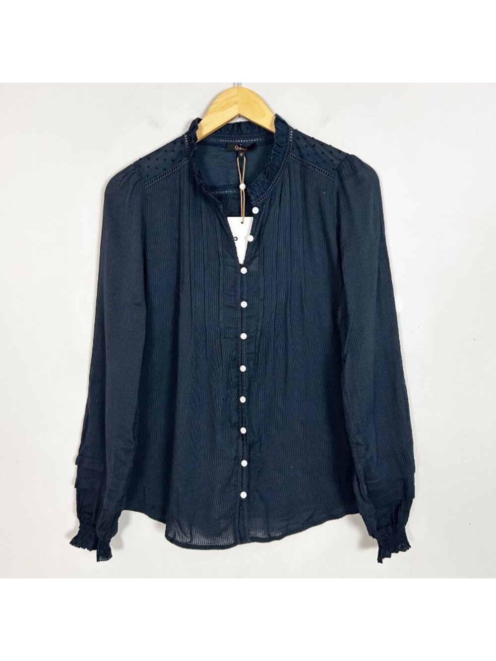 Quince Black Button-Front Long Sleeve Blouse